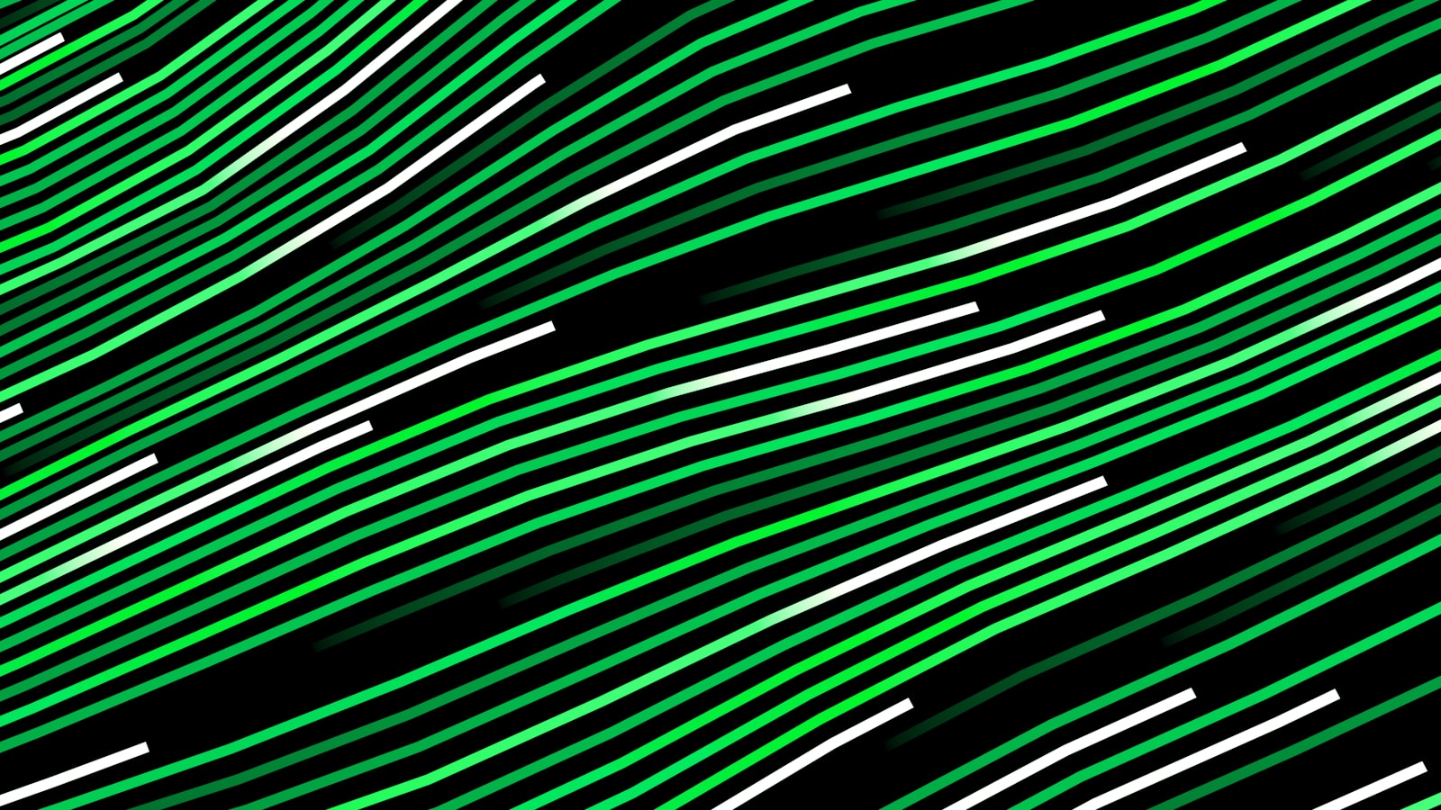 Abstract green and white wavy lines on black background